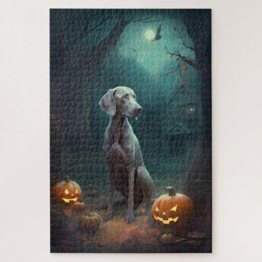 Halloween Weimaraner mit Pumpkins Beängstigend Puzzle (Vertikal)