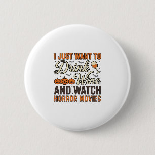 Halloween-Wein-Horrorfilme Vintage-Shirt-Design_ Button