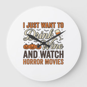 Halloween-Wein-Horrorfilme Vintage-Shirt-Design_ Große Wanduhr
