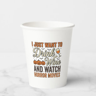 Halloween-Wein-Horrorfilme Vintage-Shirt-Design_ Pappbecher
