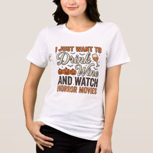 Halloween-Wein-Horrorfilme Vintage-Shirt-Design_ Tri-Blend Shirt