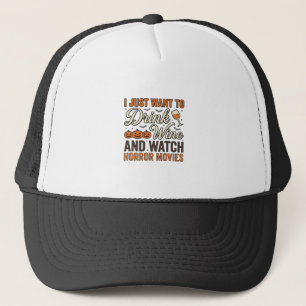 Halloween-Wein-Horrorfilme Vintage-Shirt-Design_ Truckerkappe