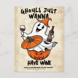 Halloween-Weinparty-Postkarte - Ghouls wollen Wein Feiertagspostkarte
