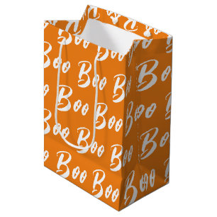 Halloween weiß orange Boo Textmuster Mittlere Geschenktüte