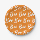 Halloween weiß orange Boo Textmuster Pappteller (Vorderseite)
