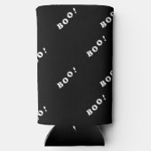 Halloween-weißer Text auf schwarz Selters Dosenkühler (Rückseite)