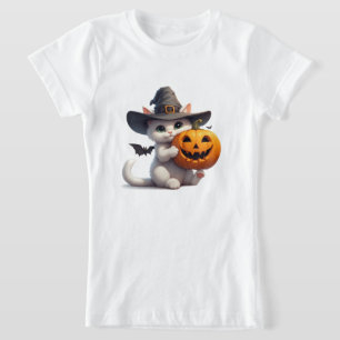 Halloween Weißes Kätzchen Jack O Lantern Kürbis 🦇 T-Shirt