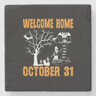 Halloween Welcome Zuhause Oktober Geburtstag Steinuntersetzer