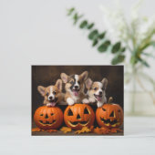 Halloween Welpen mit Pumpkin Postkarte (Stehend Vorderseite)