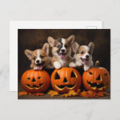 Halloween Welpen mit Pumpkin Postkarte (Vorne/Hinten)