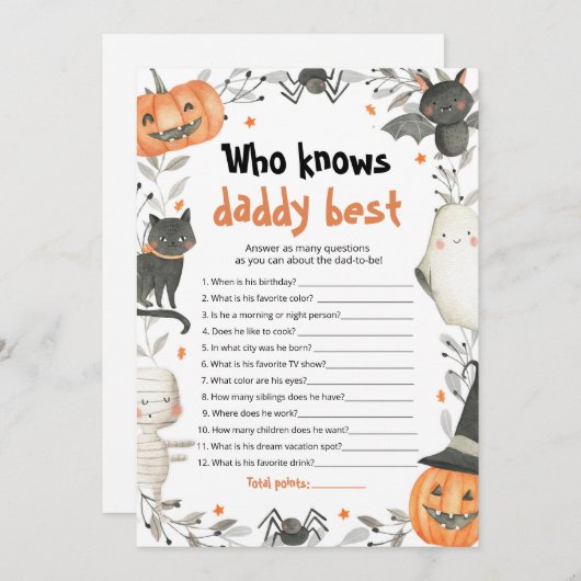Halloween Wer Daddy Best Baby Shower Game kennt Einladung (Vorne/Hinten)