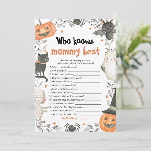 Halloween Wer Mommy Best Baby Shower Game kennt Einladung (Stehend Vorderseite)
