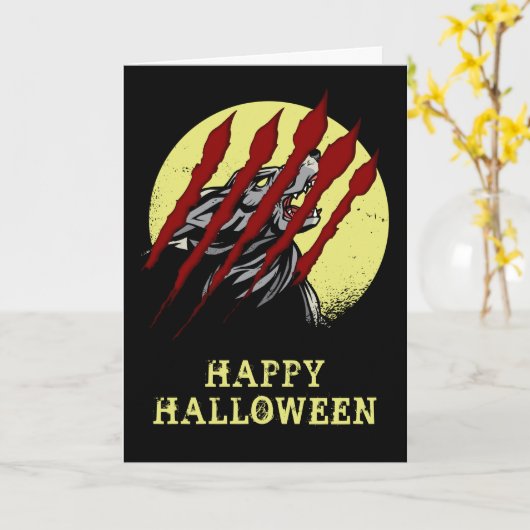 Halloween Werewolf Beängstigend Howling Wolf Karte (Gelbe Blume)
