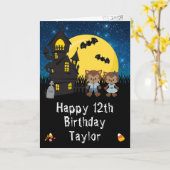 Halloween Werewolf Blue Happy Birthday Karte (Gelbe Blume)