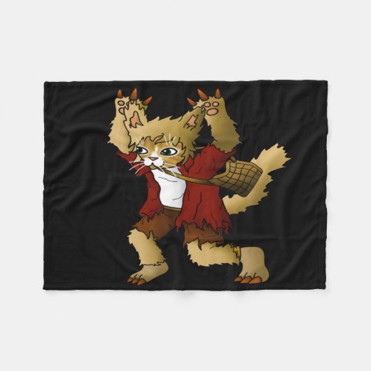 Halloween Werewolf Cat Fleecedecke (Vorderseite (Horizontal))