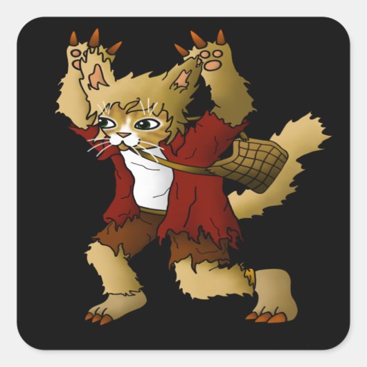 Halloween Werewolf Cat Quadratischer Aufkleber (Vorderseite)