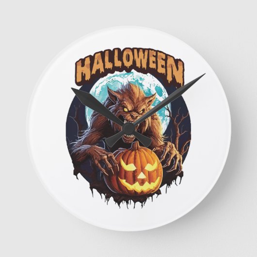 Halloween Werewolf Runde Wanduhr (Vorderseite)