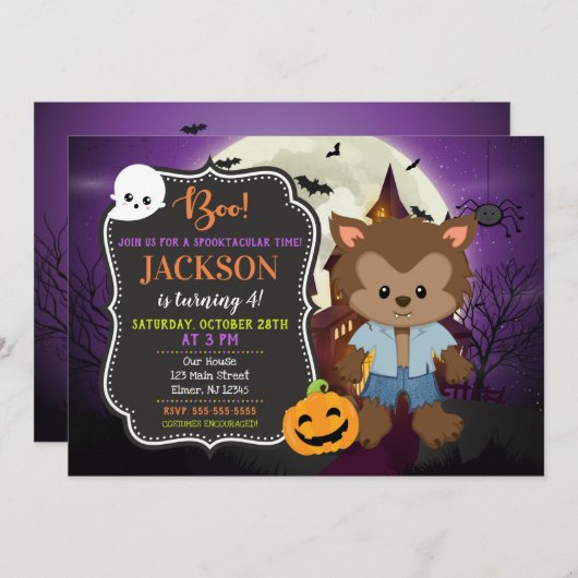 Halloween Werewolf zum Geburtstag Einladung (Vorne/Hinten)