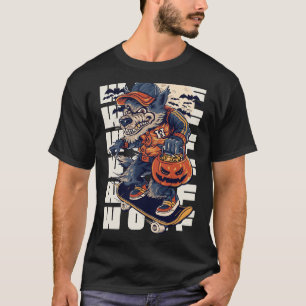 Halloween-Werwolf auf Skateboard Lustiges T-Shirt