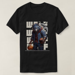 Halloween-Werwolf, der Kürbis mit Süßigkeiten hält T-Shirt