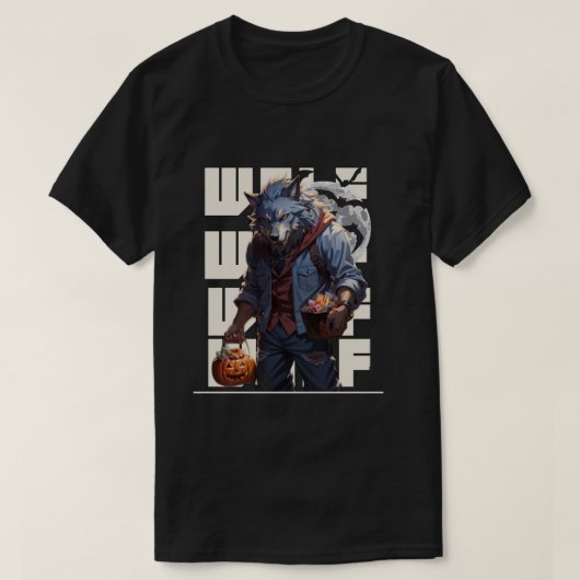 Halloween-Werwolf, der Kürbis mit Süßigkeiten hält T-Shirt (Design vorne)