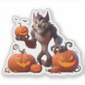 Halloween Werwolf und Kürbis Aufkleber (Vorderseite)