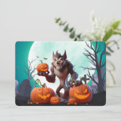 Halloween Werwolf und Kürbis Einladung (Stehend Vorderseite)