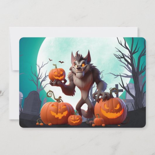 Halloween Werwolf und Kürbis Einladung (Vorderseite)