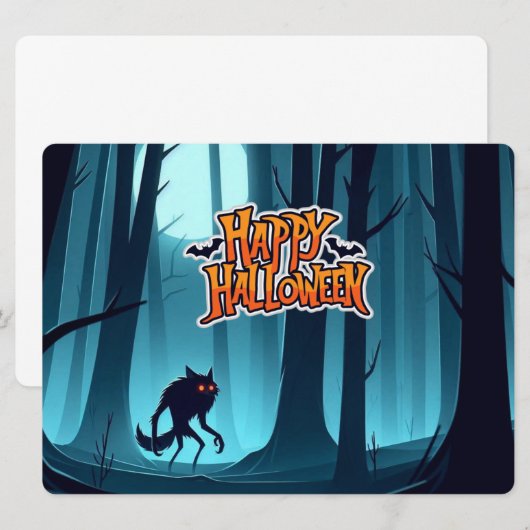 Halloween Werwolf und Kürbis Einladung (Vorne/Hinten)