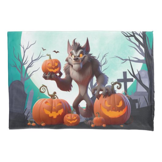 Halloween Werwolf und Kürbis Kissenbezug (Vorderseite)