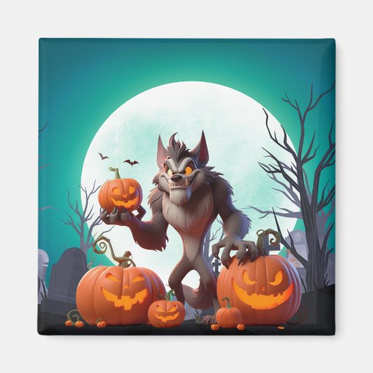 Halloween Werwolf und Kürbis Magnet (Vorne)