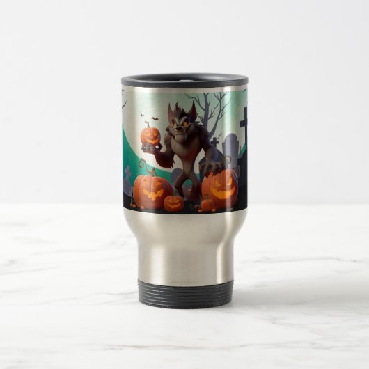 Halloween Werwolf und Kürbis Reisebecher (Mittel)