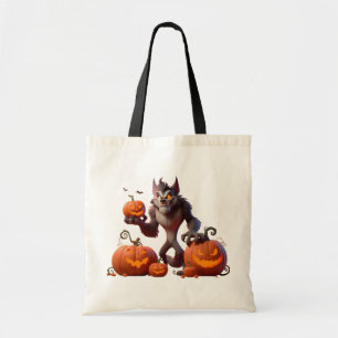 Halloween Werwolf und Kürbis Tragetasche