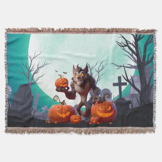 Halloween-Werwolf und Kürbisse Decke (Vorderseite)