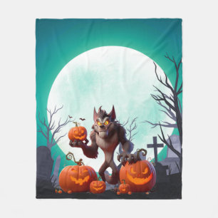 Halloween-Werwolf und Kürbisse Fleecedecke