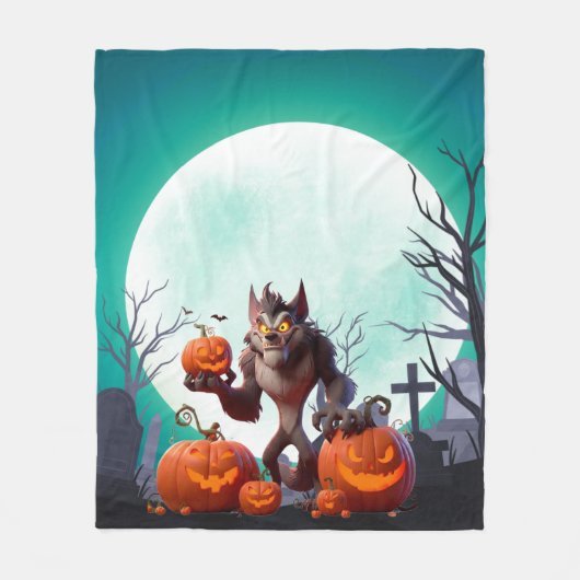 Halloween-Werwolf und Kürbisse Fleecedecke (Vorderseite)