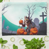 Halloween-Werwolf und Kürbisse Geschirrtuch (Gefaltet)