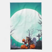 Halloween-Werwolf und Kürbisse Geschirrtuch (Vertikal)