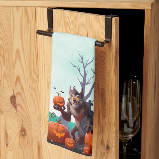 Halloween-Werwolf und Kürbisse Geschirrtuch (Drittel gefaltet)