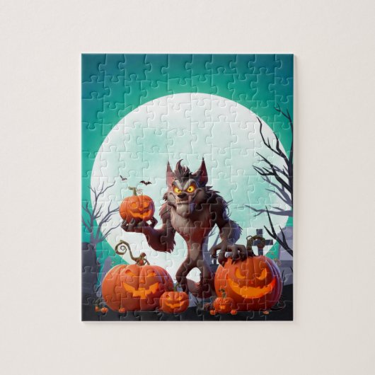 Halloween-Werwolf und Kürbisse Puzzle (Vertikal)