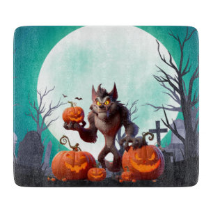 Halloween-Werwolf und Kürbisse Schneidebrett