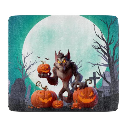 Halloween-Werwolf und Kürbisse Schneidebrett (Vorderseite)