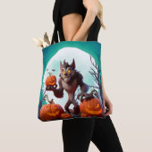 Halloween-Werwolf und Kürbisse Tasche (Von Nahem)