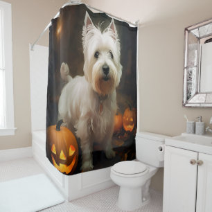 Halloween West Highland White Terrier Kürbisse Duschvorhang
