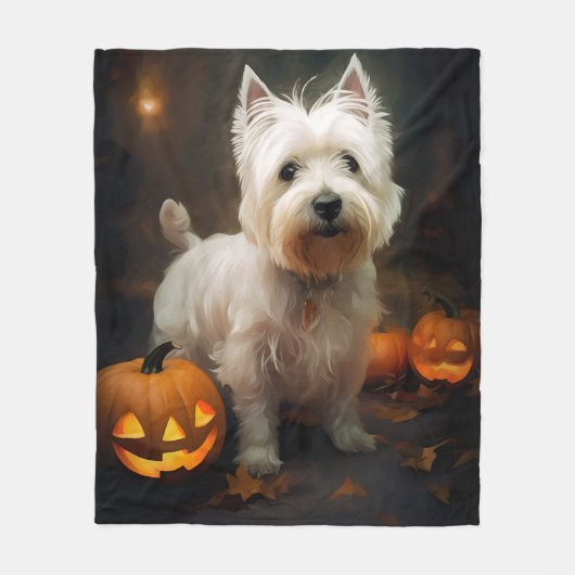 Halloween West Highland White Terrier Pumpkins Fleecedecke (Vorderseite)