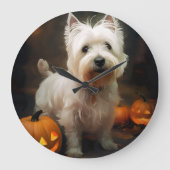 Halloween West Highland White Terrier Pumpkins Große Wanduhr (Vorderseite)
