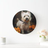 Halloween West Highland White Terrier Pumpkins Große Wanduhr (Zuhause)