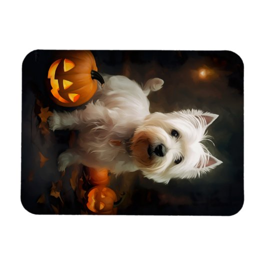 Halloween West Highland White Terrier Pumpkins Magnet (Horizontal)