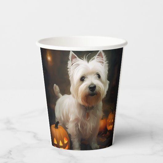 Halloween West Highland White Terrier Pumpkins Pappbecher (Rückseite)