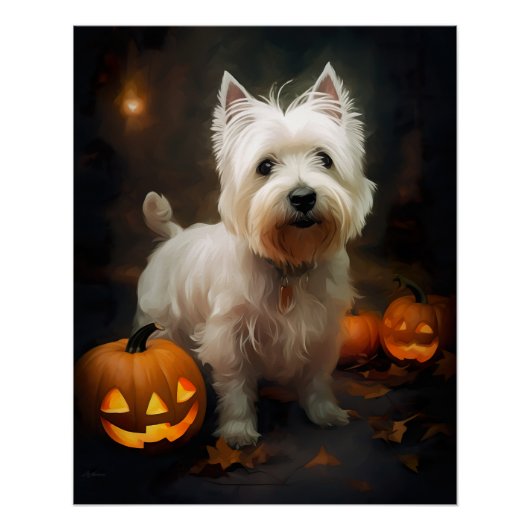 Halloween West Highland White Terrier Pumpkins Poster (Vorderseite)